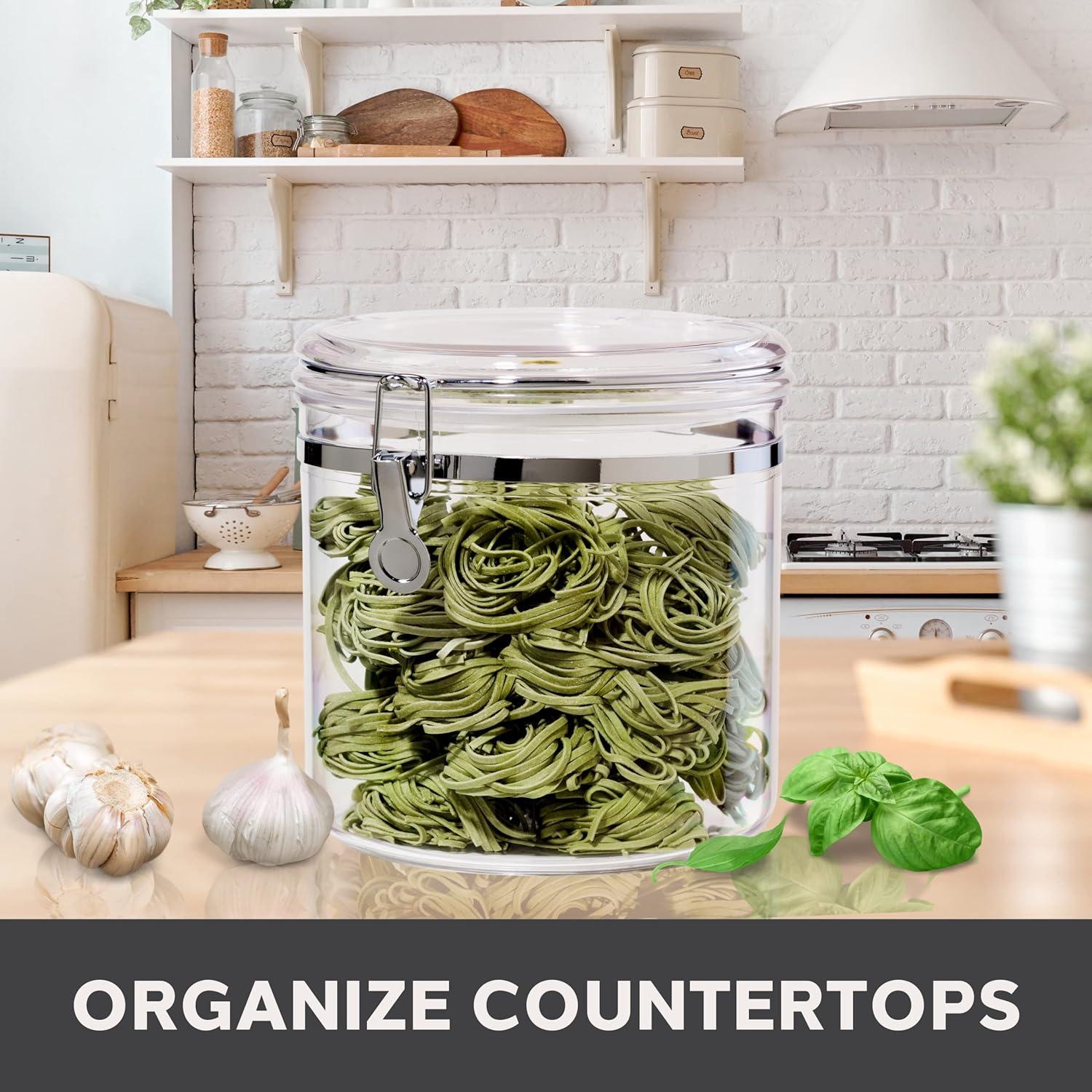 imageOggi Clear Canister with Clamp Lid 28 oz  Large Airtight Food Storage Container for Kitchen ampamp Pantry Storage of Bulk Dry Foods Including Pasta Flour Sugar Coffee Rice Tea Spices ampamp Herbs150Fluid Ounce