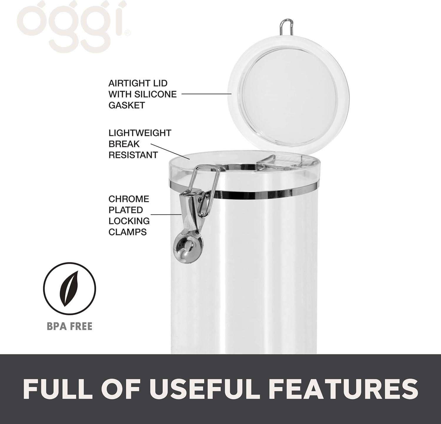 imageOggi Clear Canister with Clamp Lid 28 oz  Large Airtight Food Storage Container for Kitchen ampamp Pantry Storage of Bulk Dry Foods Including Pasta Flour Sugar Coffee Rice Tea Spices ampamp Herbs61Fluid Ounce