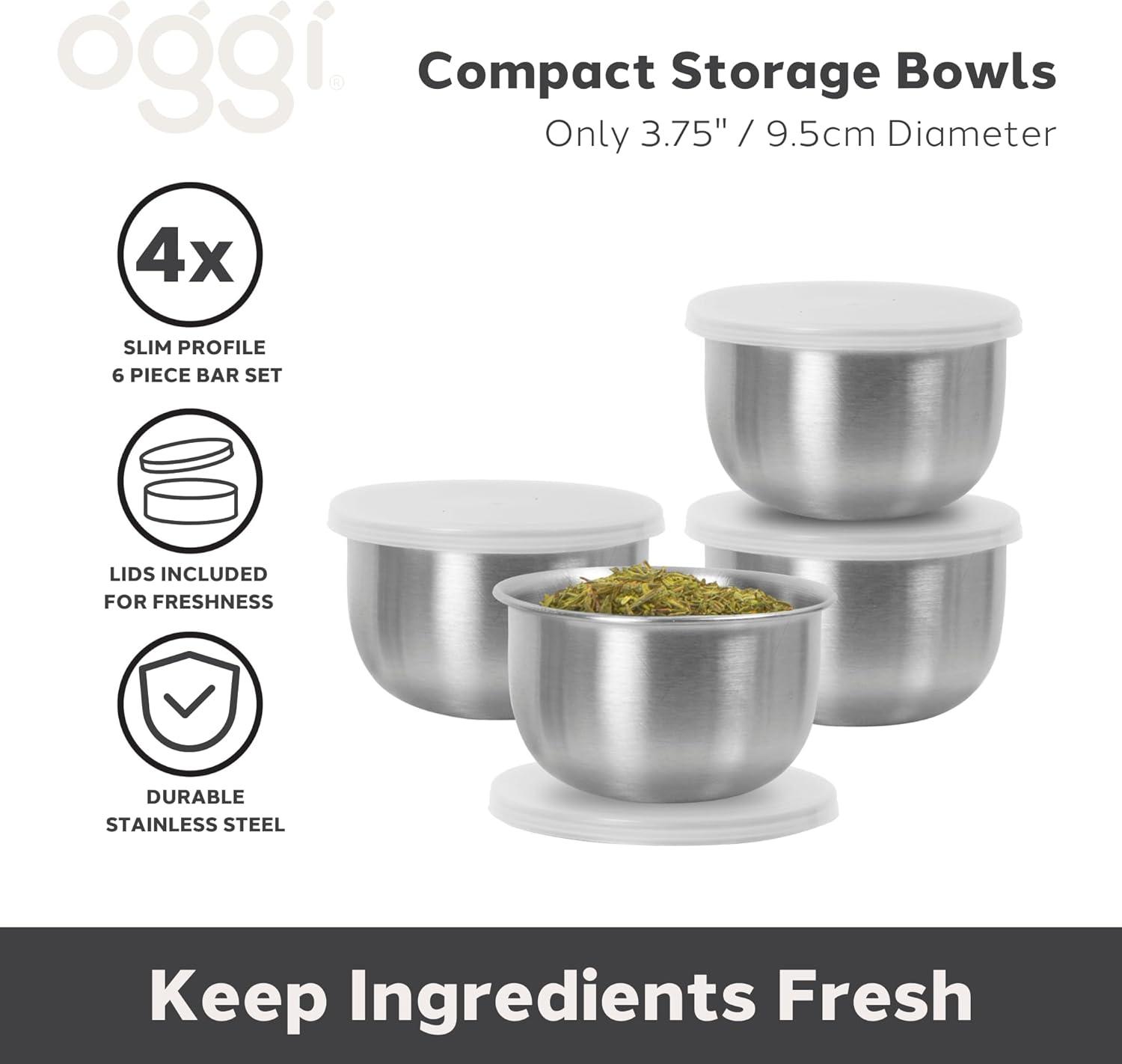 imageOggi Set of 6 Colored Pinch Bowls  45quot  114cm Diameter Ideal Salt ampamp Pepper Dip Condiments Mini Bowls Prep Bowls for Cooking Mise en Place Bowls CharcuterieWhite Lid