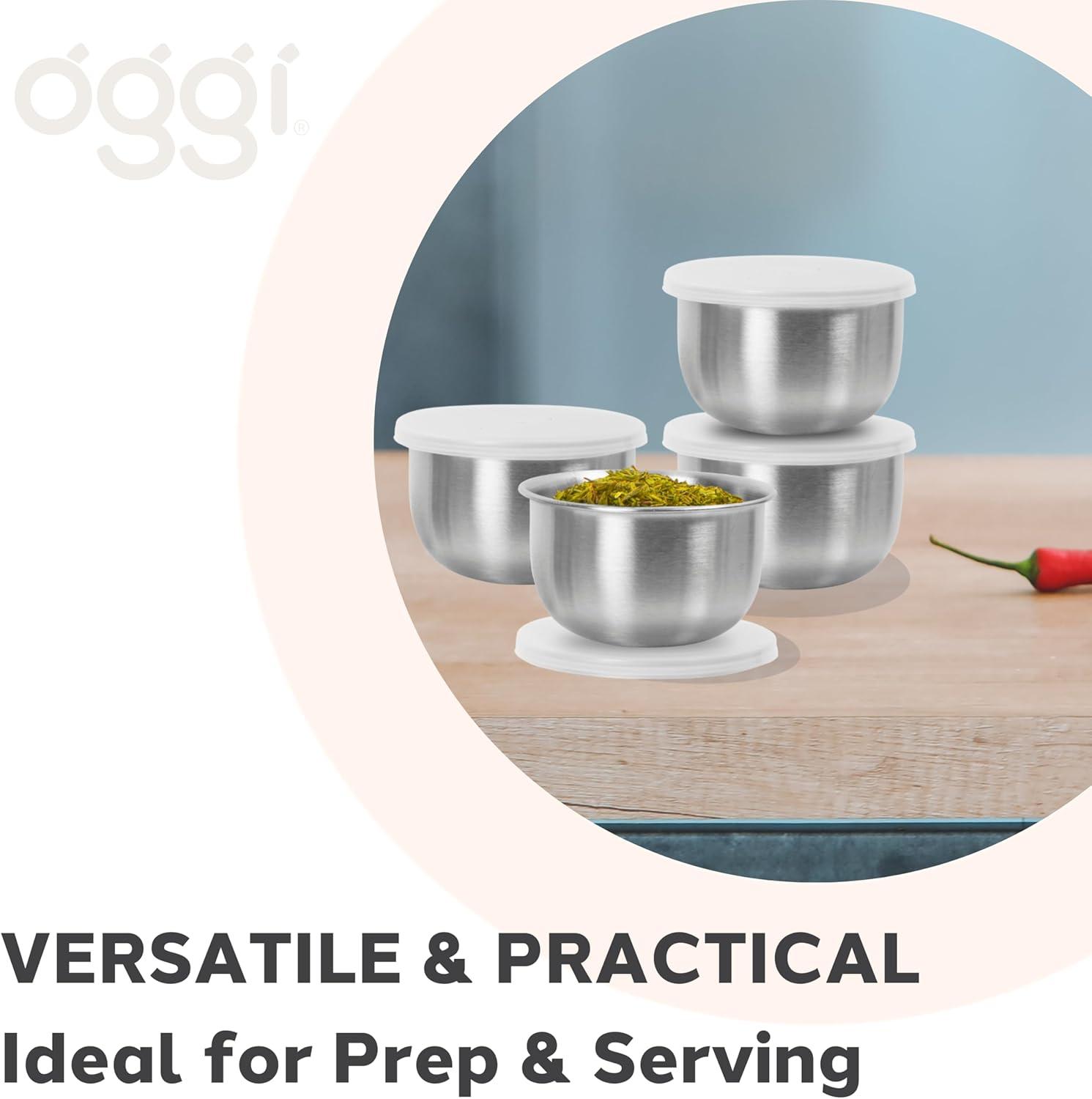 imageOggi Set of 6 Colored Pinch Bowls  45quot  114cm Diameter Ideal Salt ampamp Pepper Dip Condiments Mini Bowls Prep Bowls for Cooking Mise en Place Bowls CharcuterieWhite Lid