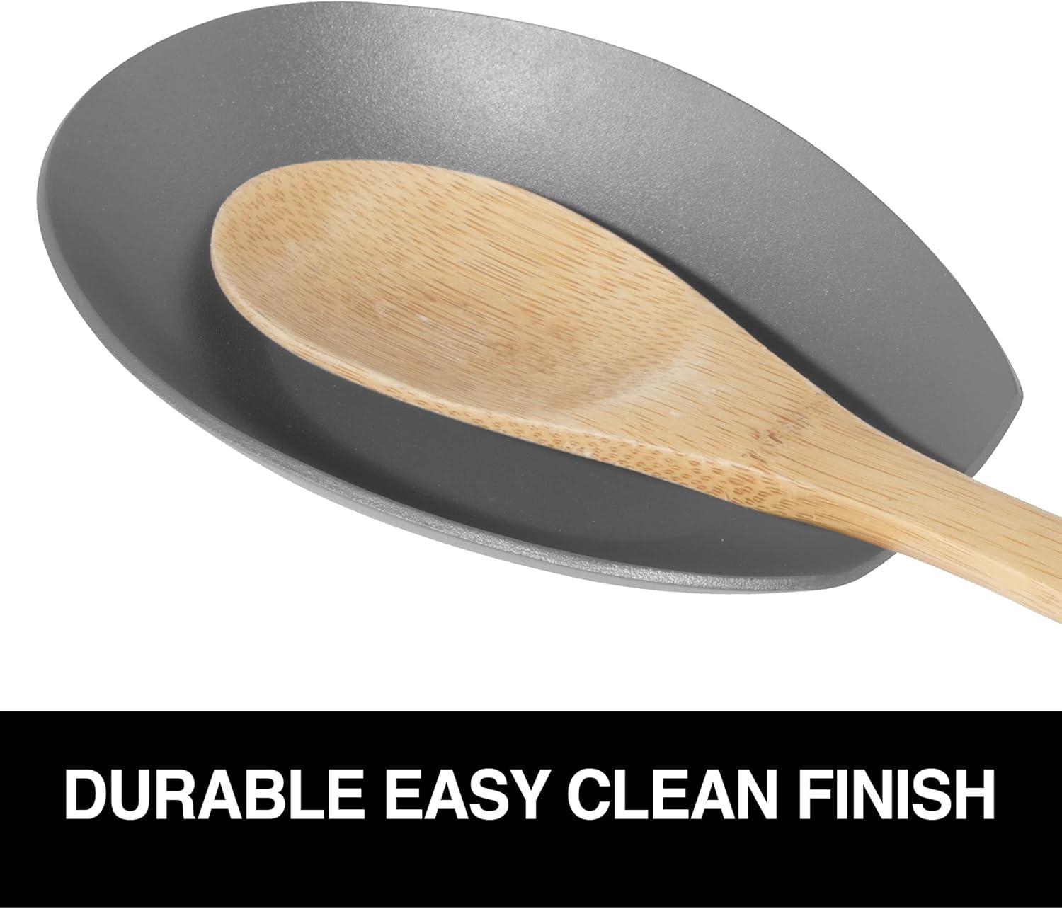 imageOggi Spooner Stainless Steel Spoon Rest Holds Kitchen Utensils for Mess Free Cooking Stove Top Coffee Station Kitchen Accessories Utensil Rest Blue 525 inch by 35 inch 76355Warm Gray