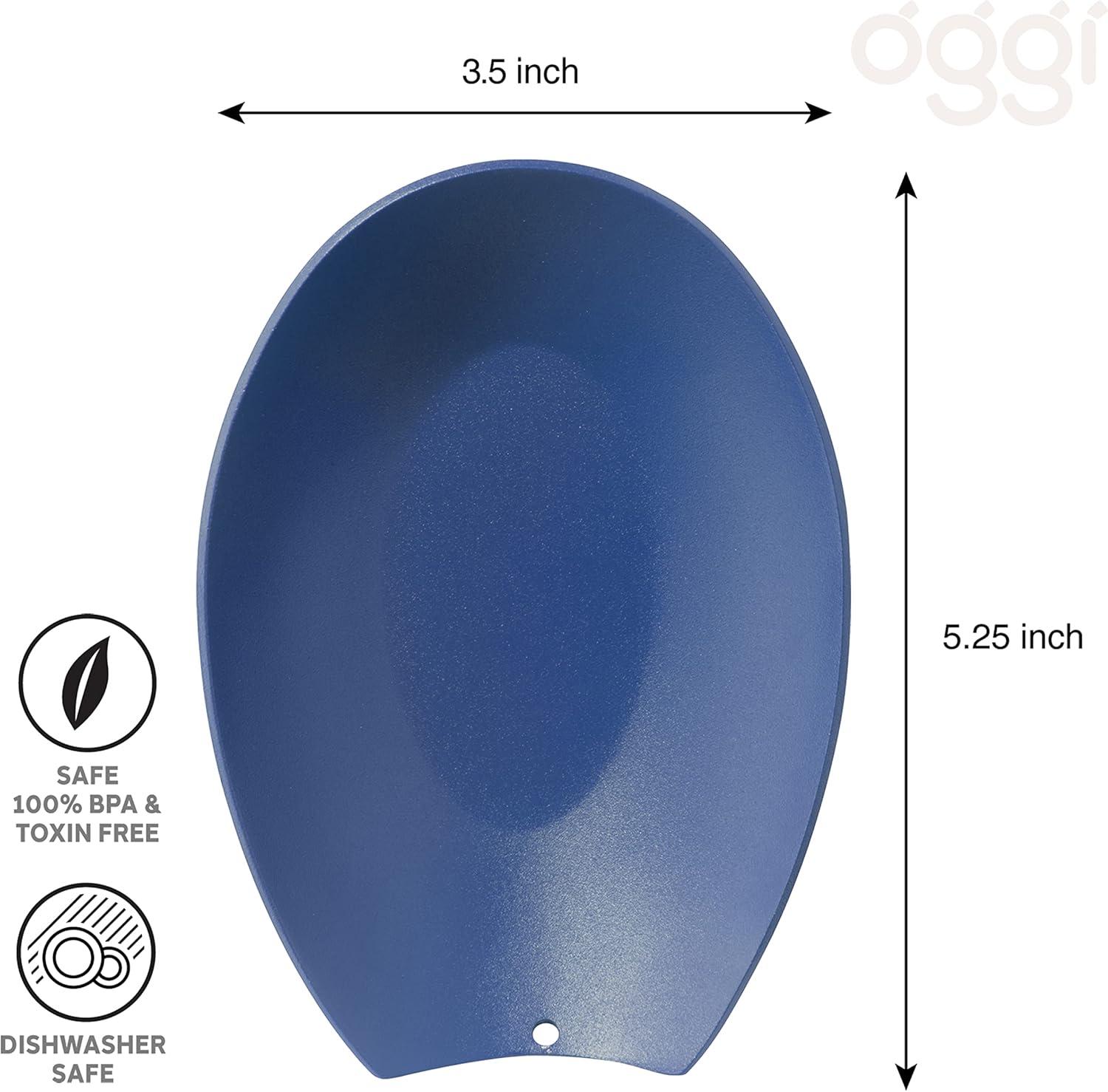 imageOggi Spooner Stainless Steel Spoon Rest Holds Kitchen Utensils for Mess Free Cooking Stove Top Coffee Station Kitchen Accessories Utensil Rest Blue 525 inch by 35 inch 76355Blue