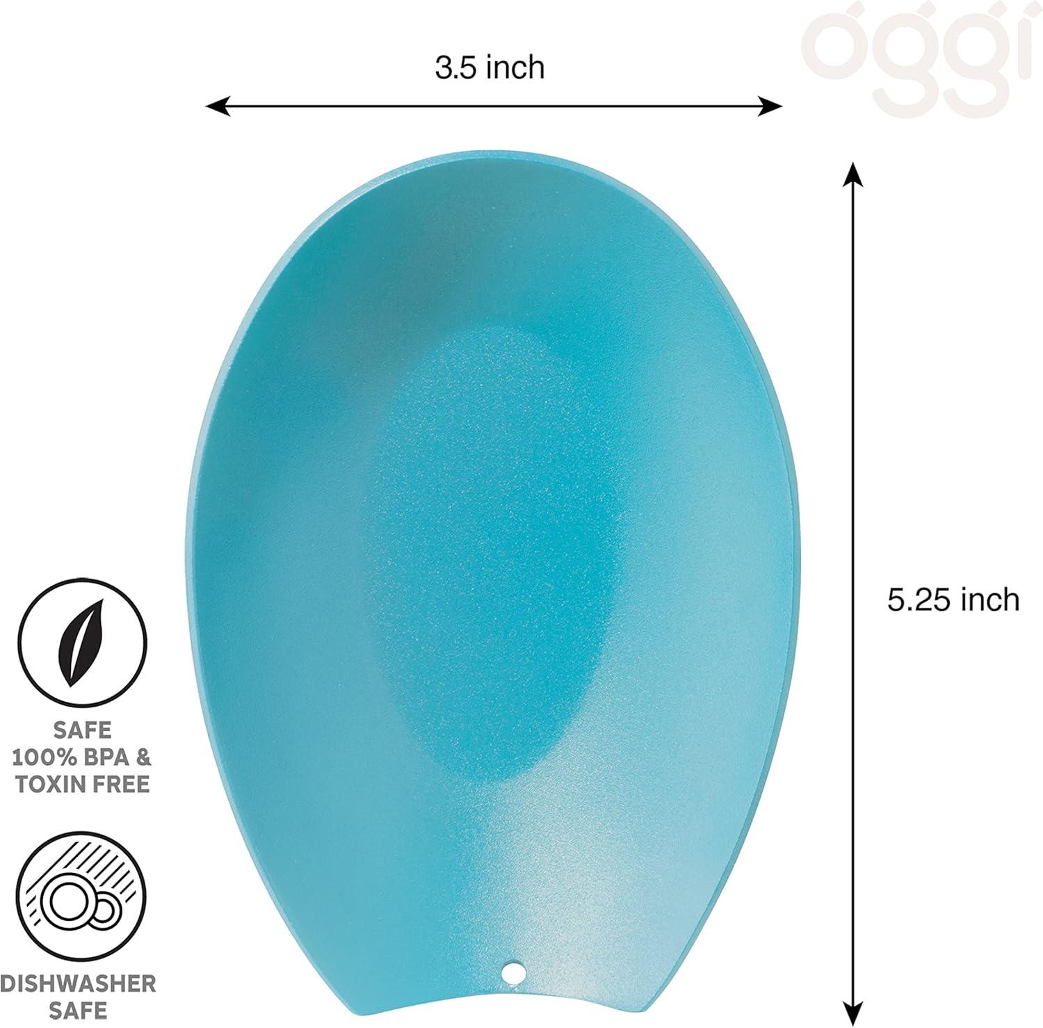 imageOggi Spooner Stainless Steel Spoon Rest Holds Kitchen Utensils for Mess Free Cooking Stove Top Coffee Station Kitchen Accessories Utensil Rest Blue 525 inch by 35 inch 76355Turquoise