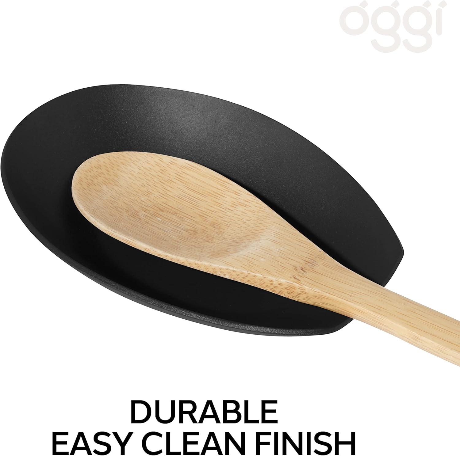imageOggi Spooner Stainless Steel Spoon Rest Holds Kitchen Utensils for Mess Free Cooking Stove Top Coffee Station Kitchen Accessories Utensil Rest Blue 525 inch by 35 inch 76355Black