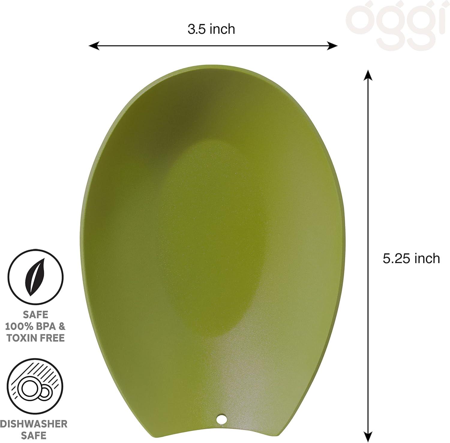 imageOggi Spooner Stainless Steel Spoon Rest Holds Kitchen Utensils for Mess Free Cooking Stove Top Coffee Station Kitchen Accessories Utensil Rest Blue 525 inch by 35 inch 76355Olive