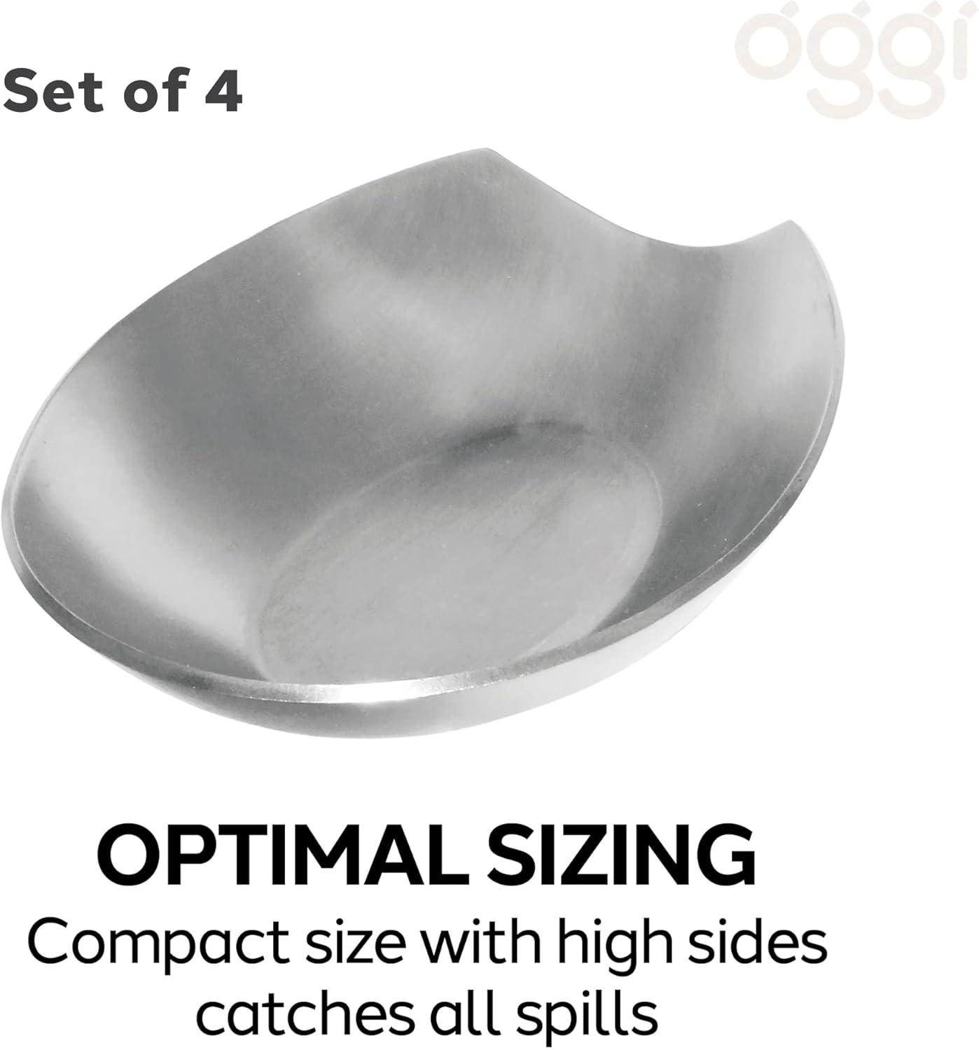 imageOggi Spooner Stainless Steel Spoon Rest Holds Kitchen Utensils for Mess Free Cooking Stove Top Coffee Station Kitchen Accessories Utensil Rest Blue 525 inch by 35 inch 76355Stainless Steel  Set of 4
