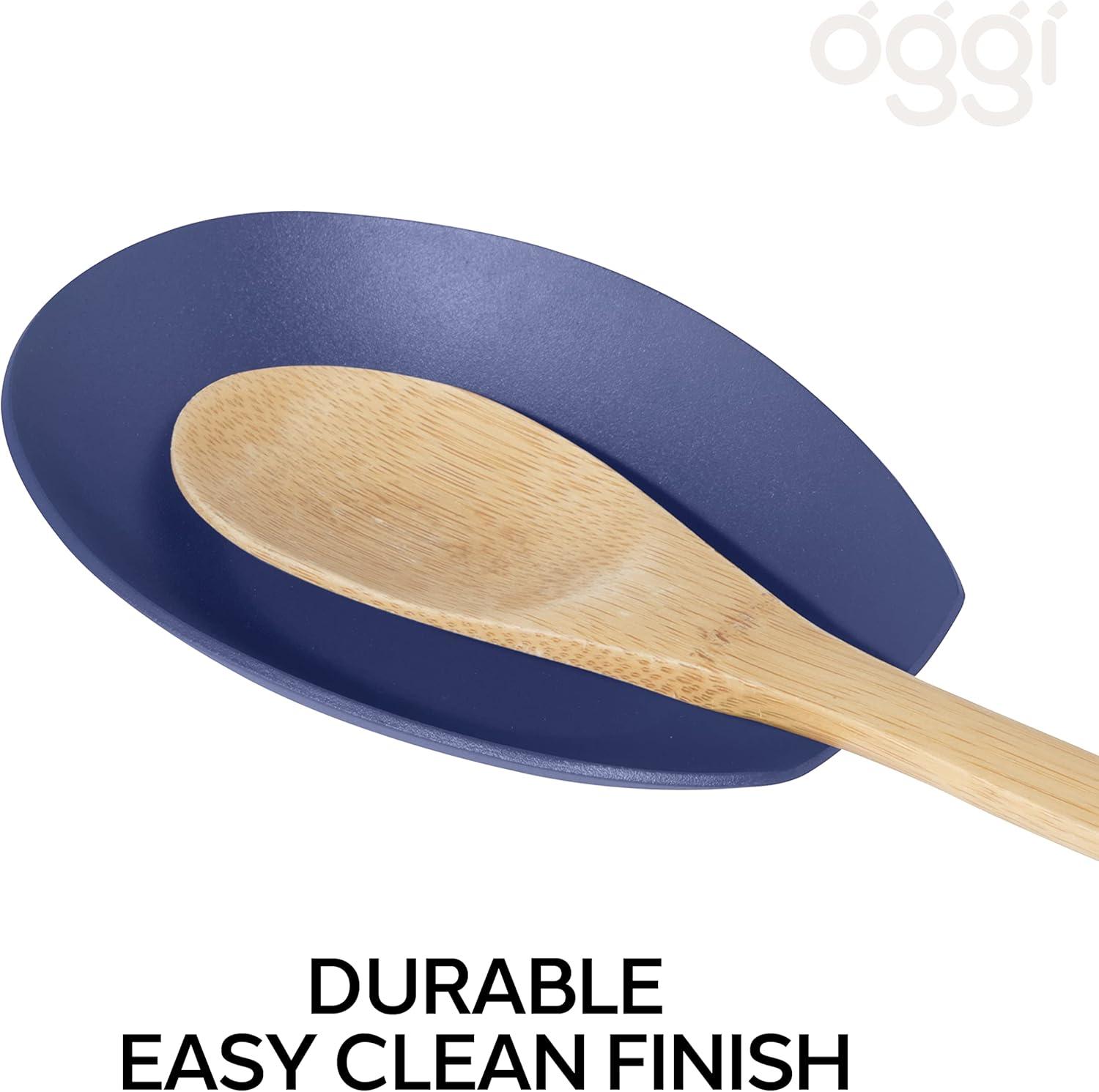 imageOggi Spooner Stainless Steel Spoon Rest Holds Kitchen Utensils for Mess Free Cooking Stove Top Coffee Station Kitchen Accessories Utensil Rest Blue 525 inch by 35 inch 76355Blue