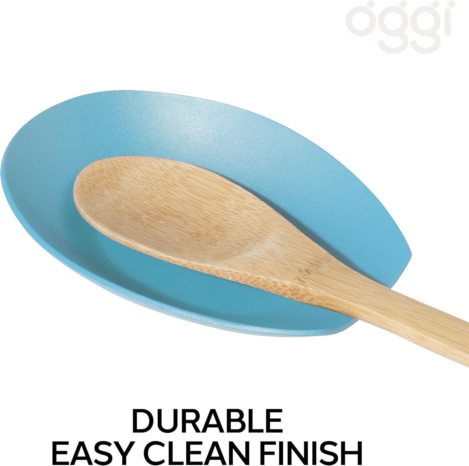 imageOggi Spooner Stainless Steel Spoon Rest Holds Kitchen Utensils for Mess Free Cooking Stove Top Coffee Station Kitchen Accessories Utensil Rest Blue 525 inch by 35 inch 76355Turquoise