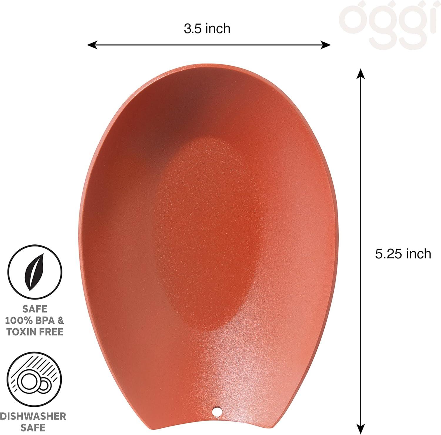 imageOggi Spooner Stainless Steel Spoon Rest Holds Kitchen Utensils for Mess Free Cooking Stove Top Coffee Station Kitchen Accessories Utensil Rest Blue 525 inch by 35 inch 76355Brick Red
