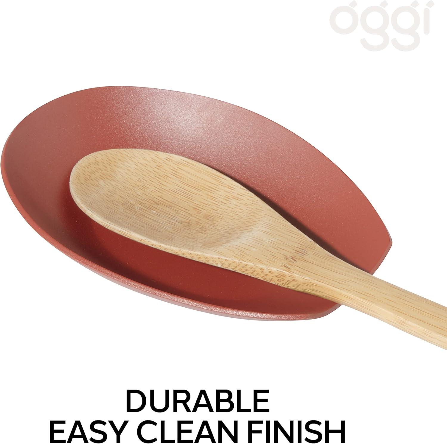 imageOggi Spooner Stainless Steel Spoon Rest Holds Kitchen Utensils for Mess Free Cooking Stove Top Coffee Station Kitchen Accessories Utensil Rest Blue 525 inch by 35 inch 76355Brick Red
