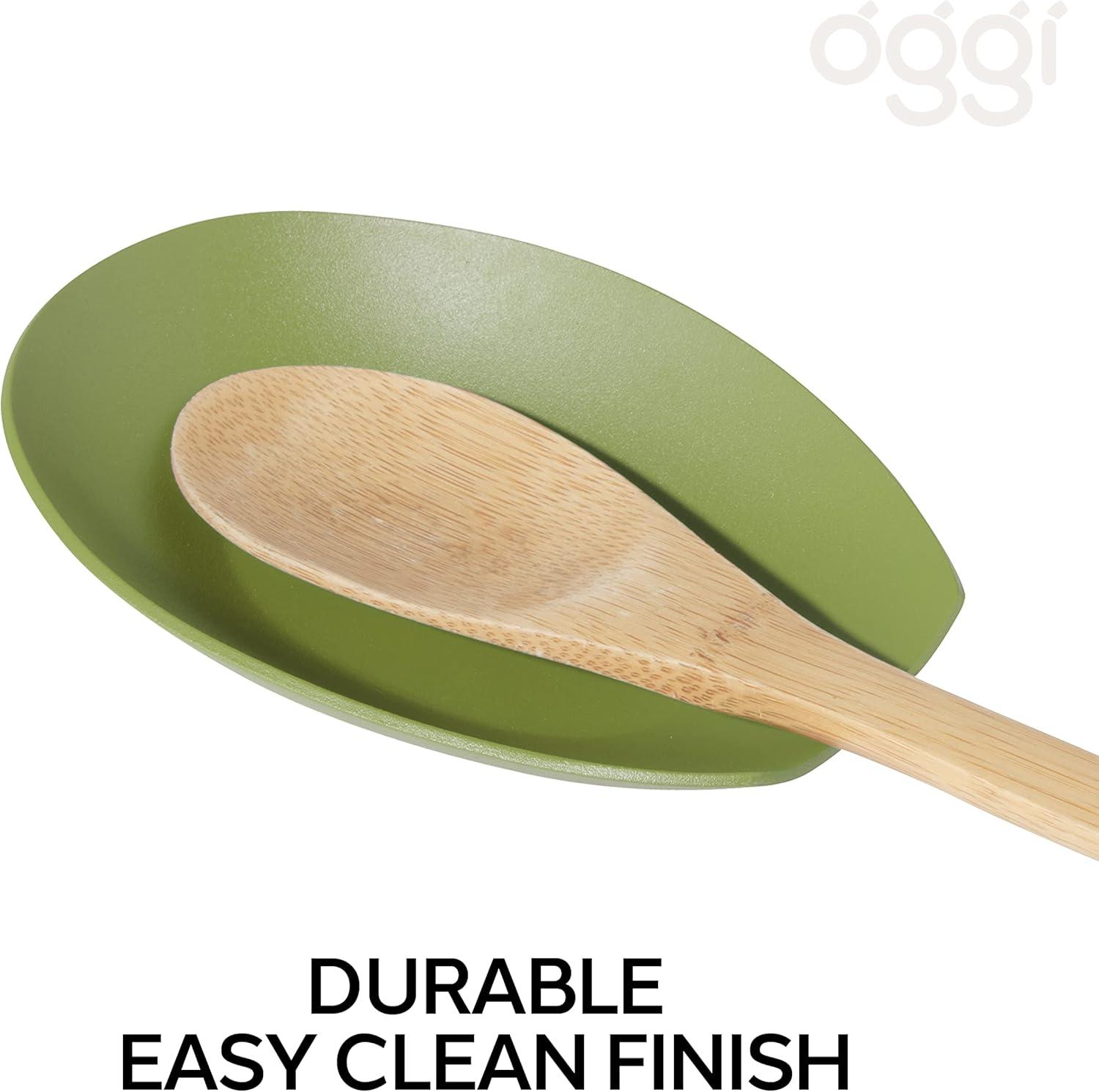 imageOggi Spooner Stainless Steel Spoon Rest Holds Kitchen Utensils for Mess Free Cooking Stove Top Coffee Station Kitchen Accessories Utensil Rest Blue 525 inch by 35 inch 76355Olive