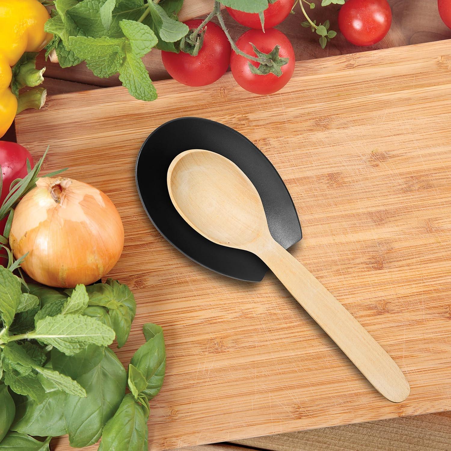 imageOggi Spooner Stainless Steel Spoon Rest Holds Kitchen Utensils for Mess Free Cooking Stove Top Coffee Station Kitchen Accessories Utensil Rest Blue 525 inch by 35 inch 76355Black