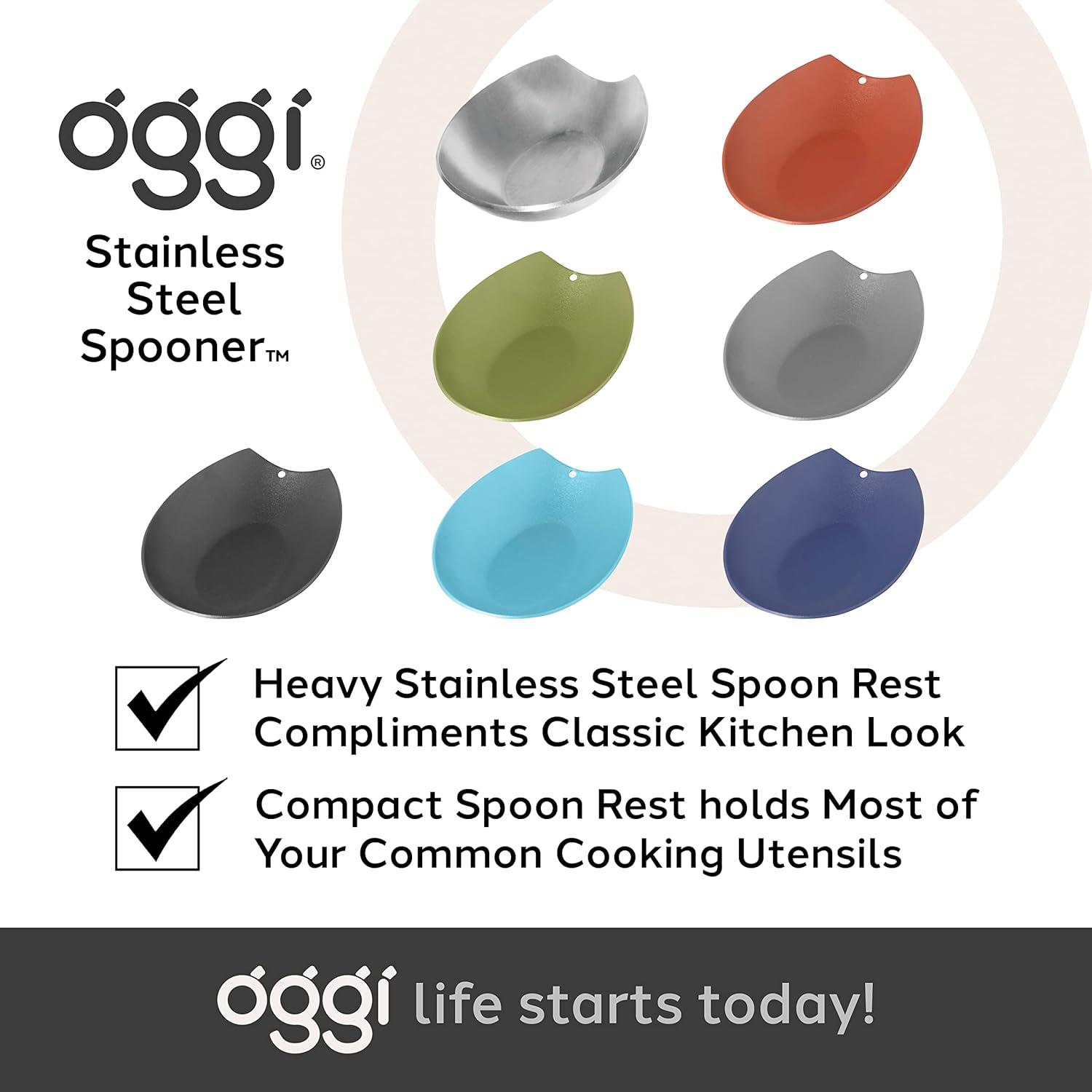 imageOggi Spooner Stainless Steel Spoon Rest Holds Kitchen Utensils for Mess Free Cooking Stove Top Coffee Station Kitchen Accessories Utensil Rest Blue 525 inch by 35 inch 76355Black