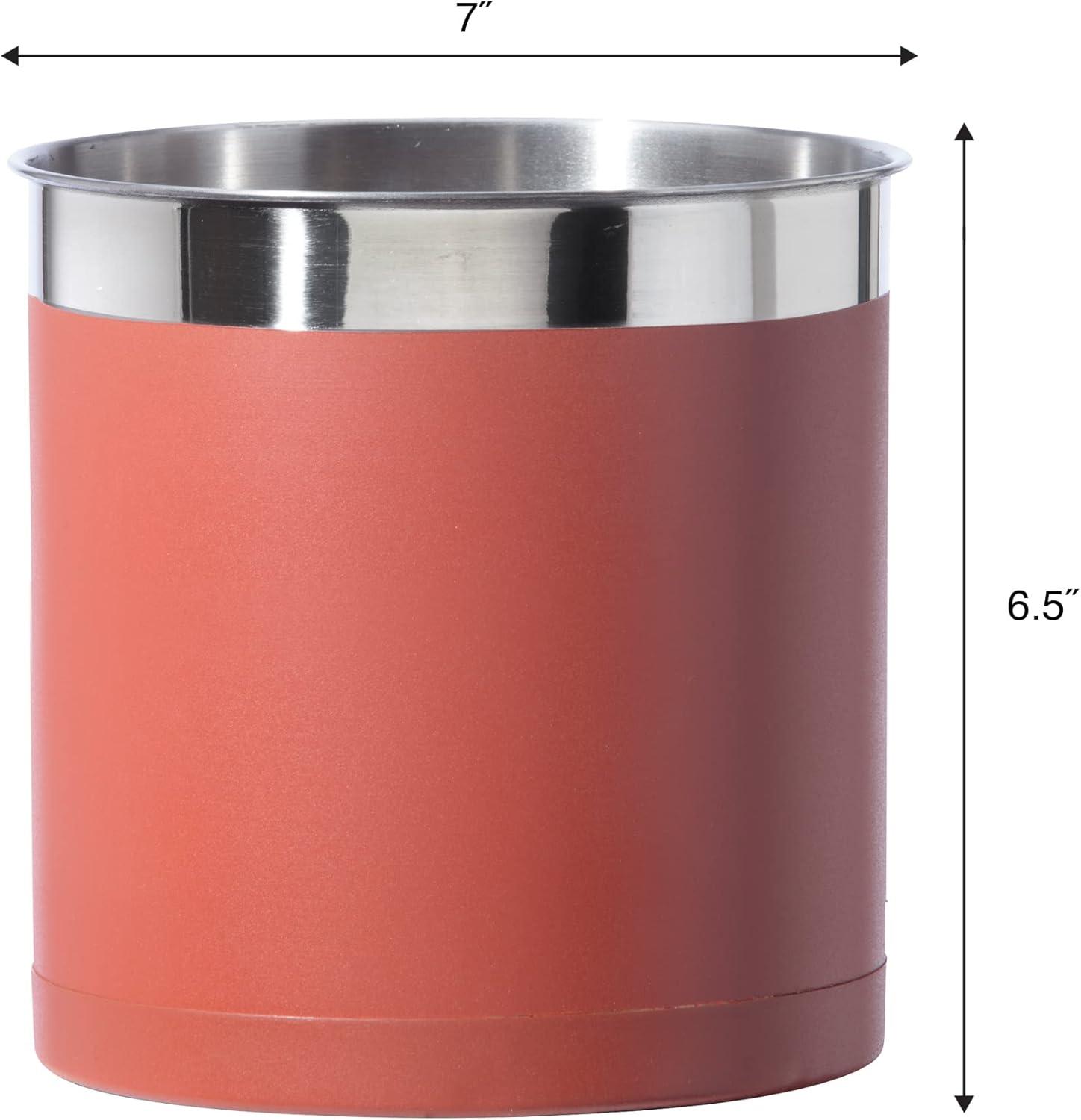 imageOggi Stainless Steel Jumbo Utensil Holder  7quot Utensil Caddy Weighted Base for Stability  Extra Large Utensil Crock and Countertop Utensil Organizer Stainless SteelBrick Red  7