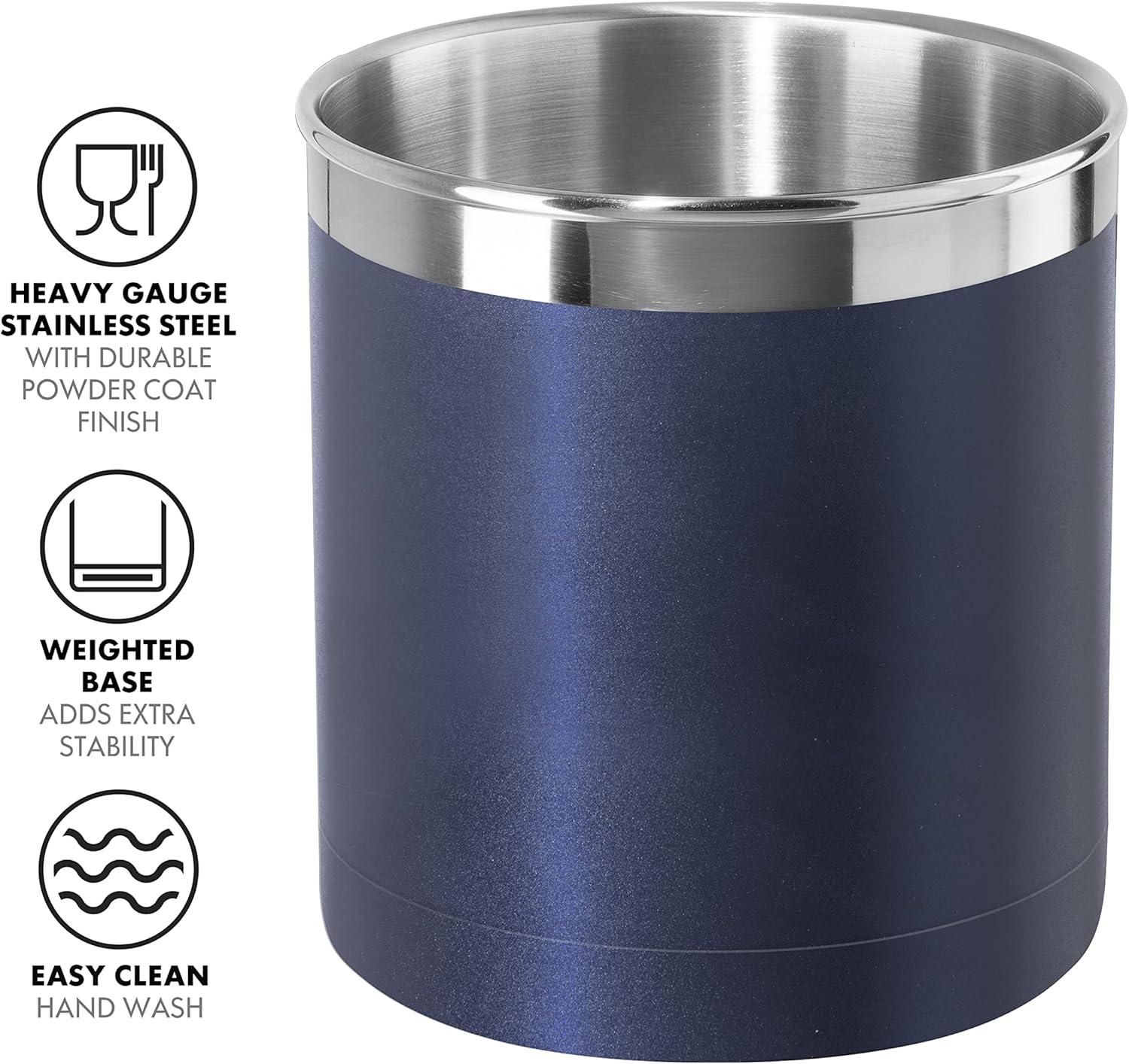 imageOggi Stainless Steel Jumbo Utensil Holder  7quot Utensil Caddy Weighted Base for Stability  Extra Large Utensil Crock and Countertop Utensil Organizer Stainless SteelBlue  7