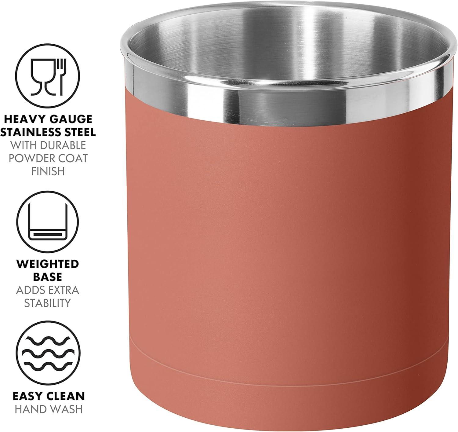 imageOggi Stainless Steel Jumbo Utensil Holder  7quot Utensil Caddy Weighted Base for Stability  Extra Large Utensil Crock and Countertop Utensil Organizer Stainless SteelBrick Red  7