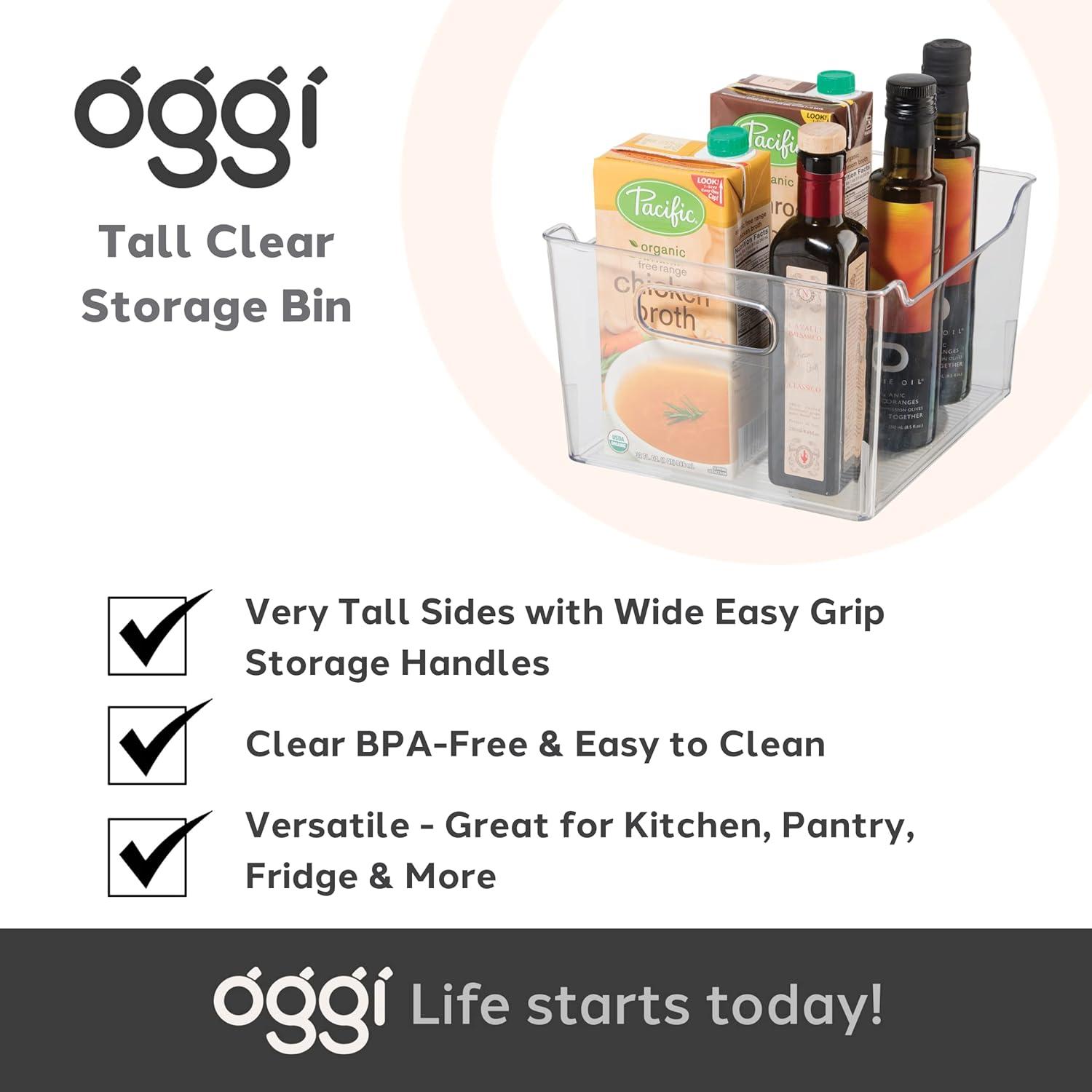 imageOggi Storage Bin With Handles  Deep 975quot x 9quot x 6quot  Ideal for Kitchen Organization Pantry Storage Fridge Organizing Clear1 Count Pack of 2