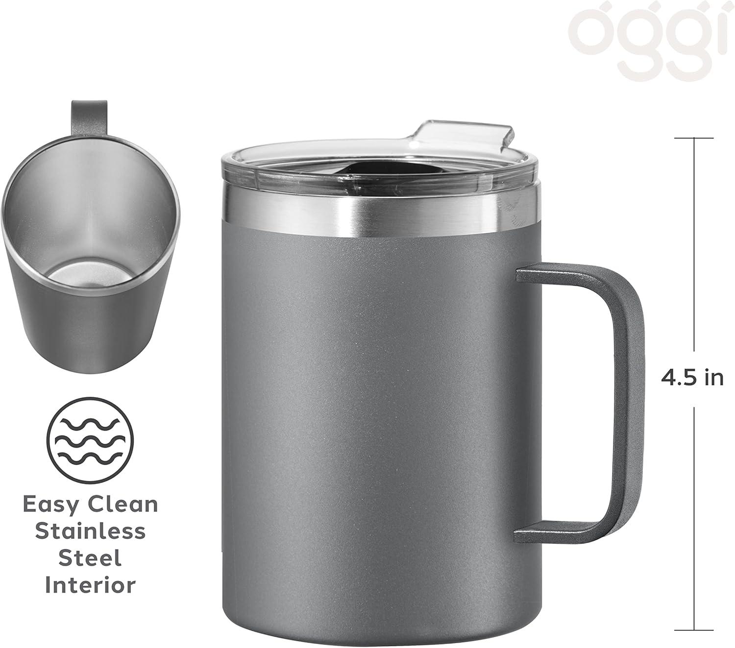 imageOggi ThermoMug Stainless Steel Insulated Mug Double Wall Vacuum Insulated wHandle ampamp Lid Coffee Cup Camping Mug Travel Thermos 14oz420ml Happy FlowersHappy Flowers