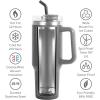 imageOGGI 40 oz Tumbler with Handle Straw ampamp Lid  Big Water Bottle Travel Coffee Mug Stainless Steel Vacuum Insulated Thermal Cup for Hot Cold Beverages Cold for 24Hrs ampamp Hot for 12Hrs  BlueGray