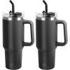 imageOGGI 40 oz Tumbler with Handle Straw ampamp Lid  Big Water Bottle Travel Coffee Mug Stainless Steel Vacuum Insulated Thermal Cup for Hot Cold Beverages Cold for 24Hrs ampamp Hot for 12Hrs  BlueBlack