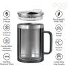 imageOGGI ThermoMug Stainless Steel Insulated Mug Double Wall Vacuum Insulated wHandle ampamp Lid Coffee Cup Camping Mug Travel Thermos 14oz420ml RedBlack