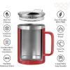 imageOGGI ThermoMug Stainless Steel Insulated Mug Double Wall Vacuum Insulated wHandle ampamp Lid Coffee Cup Camping Mug Travel Thermos 14oz420ml RedRed