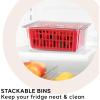imageOggi Berry Container for Fridge  Double Colander Basket  Ideal Berry Containers for Fridge Includes Berry Colander Insert 875quot x 675quot x 375quot RedRed
