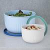 imageOggi Prep Store ampamp Serve Plastic Bowl wSeeThru Lid Dishwasher Microwave ampamp Freezer Safe 4 qt Blue wDk Blue LidWhiteAqua