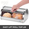 imageOggi Stainless Steel Hinged Top Bread Box for Kitchen Countertop with Bamboo Lid  Fits Multiple Large Loaves of Bread and Other Freshly Baked Goods Including Cookies Bagels Muffins Warm Gray15Inch by 714Inch by 1Inch