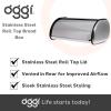imageOggi Stainless Steel Hinged Top Bread Box for Kitchen Countertop with Bamboo Lid  Fits Multiple Large Loaves of Bread and Other Freshly Baked Goods Including Cookies Bagels Muffins Warm Gray175 Inch by 75 Inch by 115 Inch