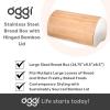 imageOggi Stainless Steel Hinged Top Bread Box for Kitchen Countertop with Bamboo Lid  Fits Multiple Large Loaves of Bread and Other Freshly Baked Goods Including Cookies Bagels Muffins Warm Gray1475inch by 95inch by 85inch