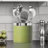 imageOggi Stainless Steel Jumbo Utensil Holder  7quot Utensil Caddy Weighted Base for Stability  Extra Large Utensil Crock and Countertop Utensil Organizer Stainless SteelOlive  7