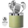 imageOggi Stainless Steel Jumbo Utensil Holder  7quot Utensil Caddy Weighted Base for Stability  Extra Large Utensil Crock and Countertop Utensil Organizer Stainless SteelOlive  7