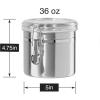 imageOggi Stainless Steel Kitchen Canister 47 fl oz Black  Airtight Clamp Lid Clear SeeThru Top  Ideal for Kitchen Storage Food Storage Pantry Storage Large Size 5quot x 6quotSilver