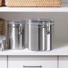 imageOggi Stainless Steel Kitchen Canister 47 fl oz Black  Airtight Clamp Lid Clear SeeThru Top  Ideal for Kitchen Storage Food Storage Pantry Storage Large Size 5quot x 6quotStainless Steel