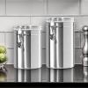 imageOggi Stainless Steel Kitchen Canister 47 fl oz Black  Airtight Clamp Lid Clear SeeThru Top  Ideal for Kitchen Storage Food Storage Pantry Storage Large Size 5quot x 6quotStainless Steel