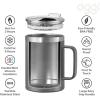 imageOggi ThermoMug Stainless Steel Insulated Mug Double Wall Vacuum Insulated wHandle ampamp Lid Coffee Cup Camping Mug Travel Thermos 14oz420ml Happy FlowersHappy Flowers
