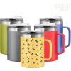imageOggi ThermoMug Stainless Steel Insulated Mug Double Wall Vacuum Insulated wHandle ampamp Lid Coffee Cup Camping Mug Travel Thermos 14oz420ml Happy FlowersWorker Bees