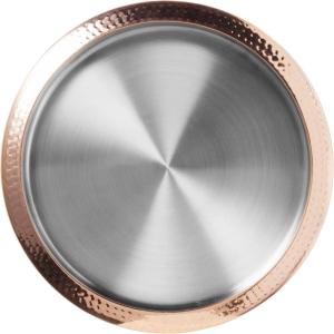 imageOGGI Round Tray Steel 14quot  Ideal Coffee Table Decorative Tray Tea and Bar Serving Tray Stainless SteelCopper Rim