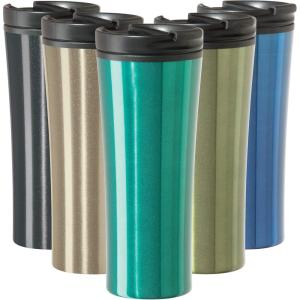 imageOggi CONTOUR Stainless Steel Travel Tumbler  Black 16 oz with flip open lid for hot and cold beveragesPeacock