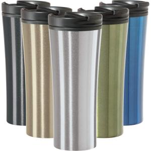 imageOggi CONTOUR Stainless Steel Travel Tumbler  Black 16 oz with flip open lid for hot and cold beveragesSilver