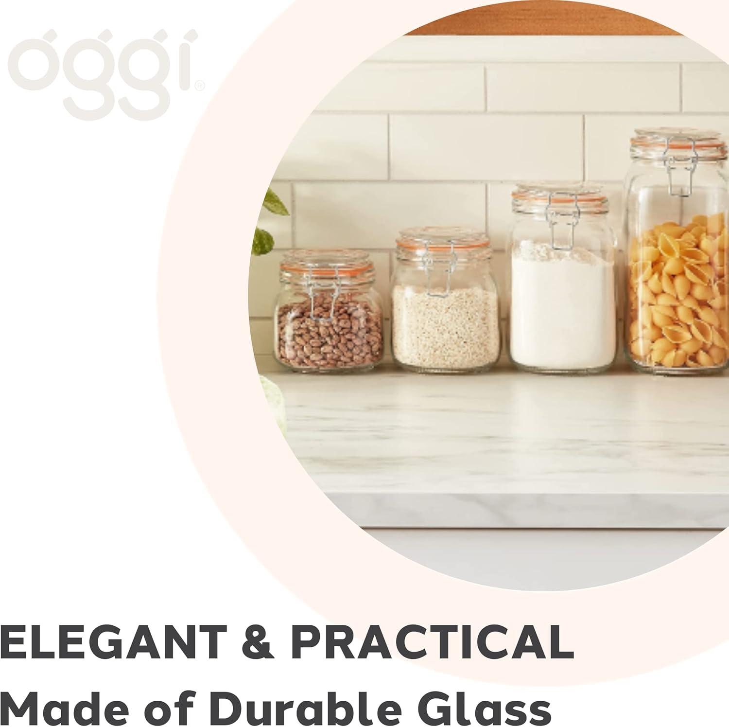 imageOGGI 4 Piece Airtight Glass Storage Containers Set  Includes 4 Glass Kitchen Canisters with Clamp Lids ampamp Silicone Seals  Farmhouse Kitchen Dcor Kitchen Storage Pantry Storage Food Storage4 Piece Set  Mixed