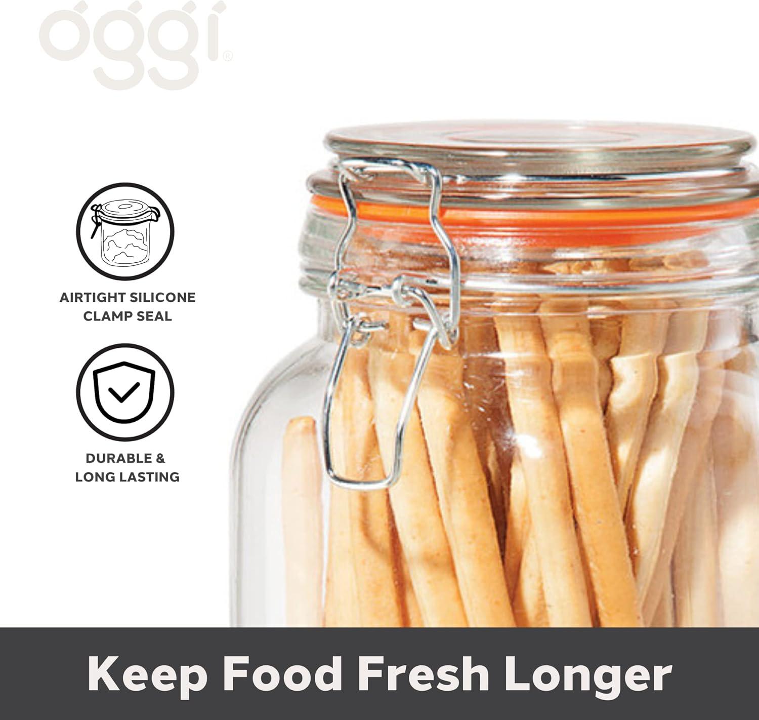 imageOGGI 4 Piece Airtight Glass Storage Containers Set  Includes 4 Glass Kitchen Canisters with Clamp Lids ampamp Silicone Seals  Farmhouse Kitchen Dcor Kitchen Storage Pantry Storage Food Storage4 Piece Set  Mixed