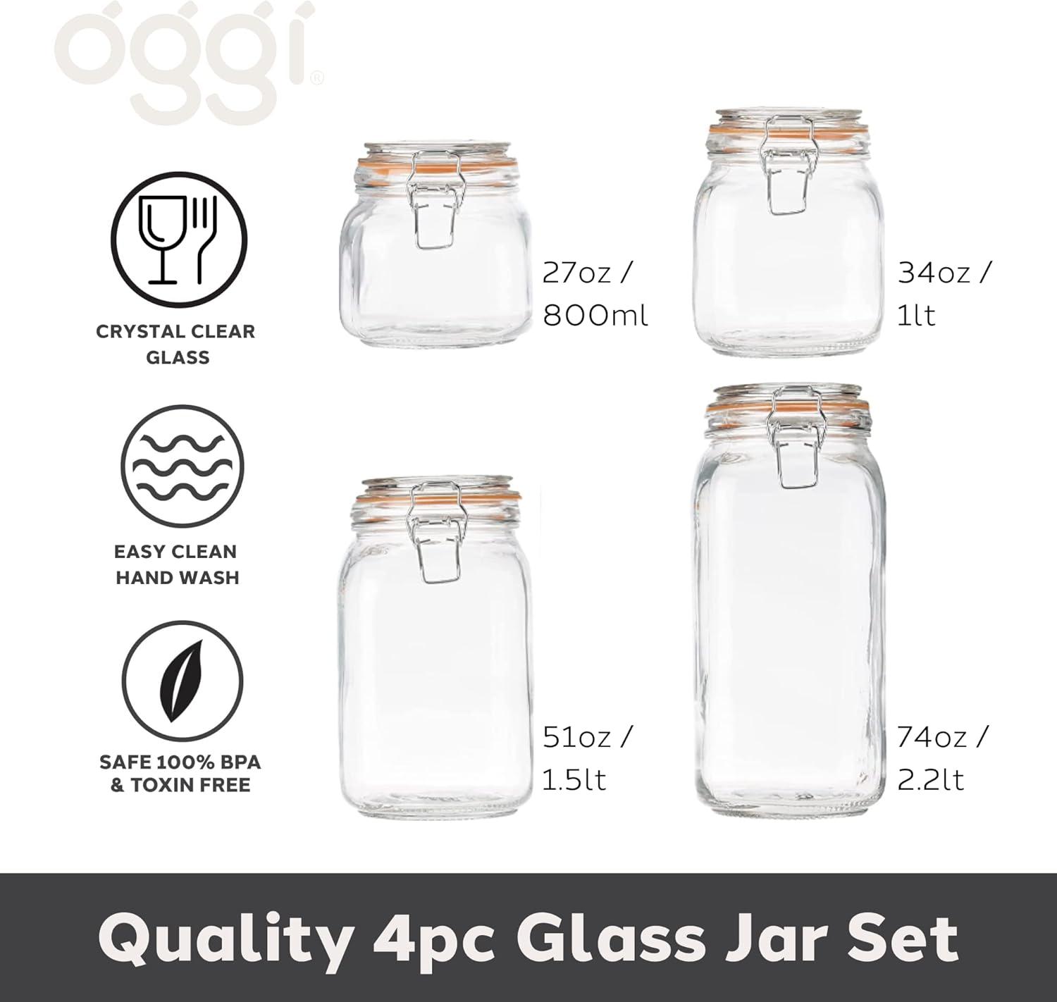 imageOGGI 4 Piece Airtight Glass Storage Containers Set  Includes 4 Glass Kitchen Canisters with Clamp Lids ampamp Silicone Seals  Farmhouse Kitchen Dcor Kitchen Storage Pantry Storage Food Storage4 Piece Set  Mixed