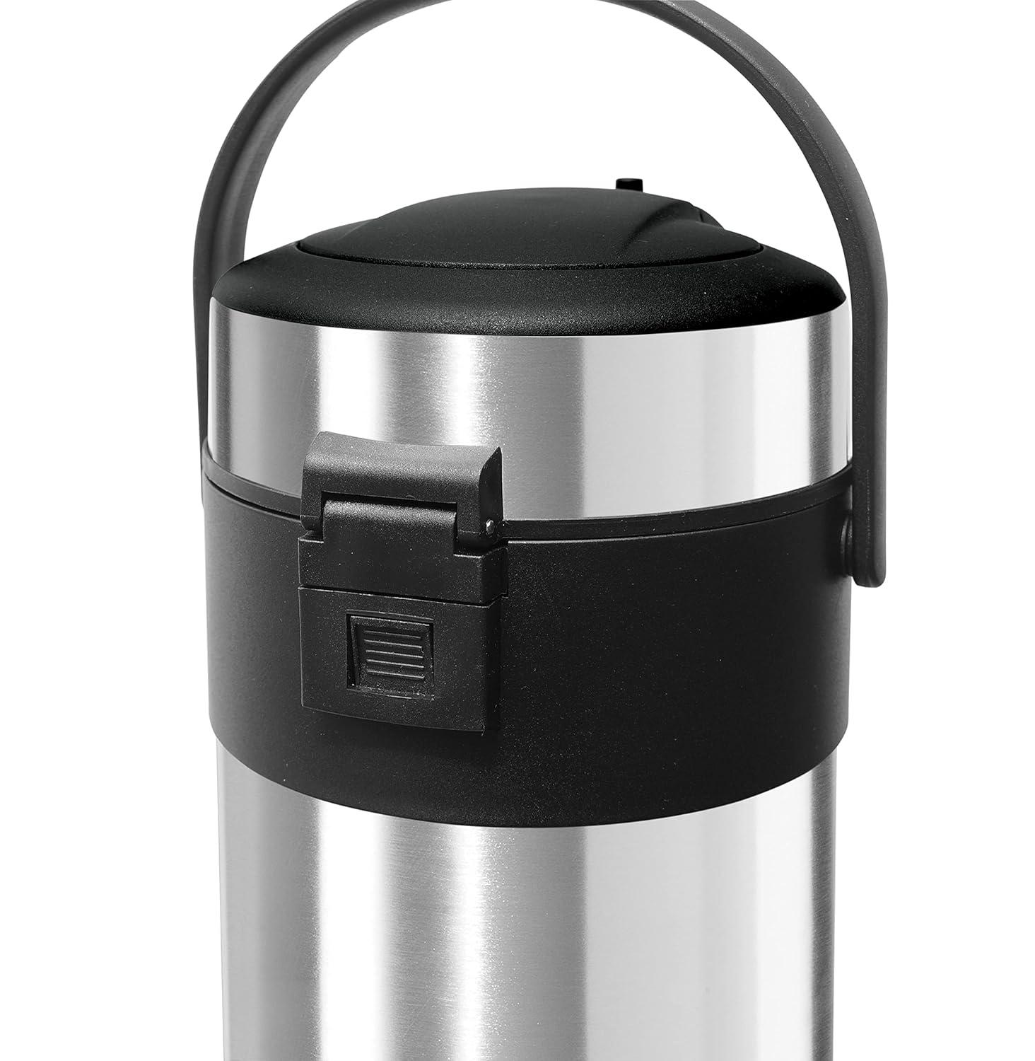 imageOGGI Airking 102oz Stainless Steel Thermal Coffee Carafe Vacuum Container wLever Action Pump Insulated Coffee Carafe Thermos Carafe Hot Beverage Dispenser Catering Supplies 3 Liters