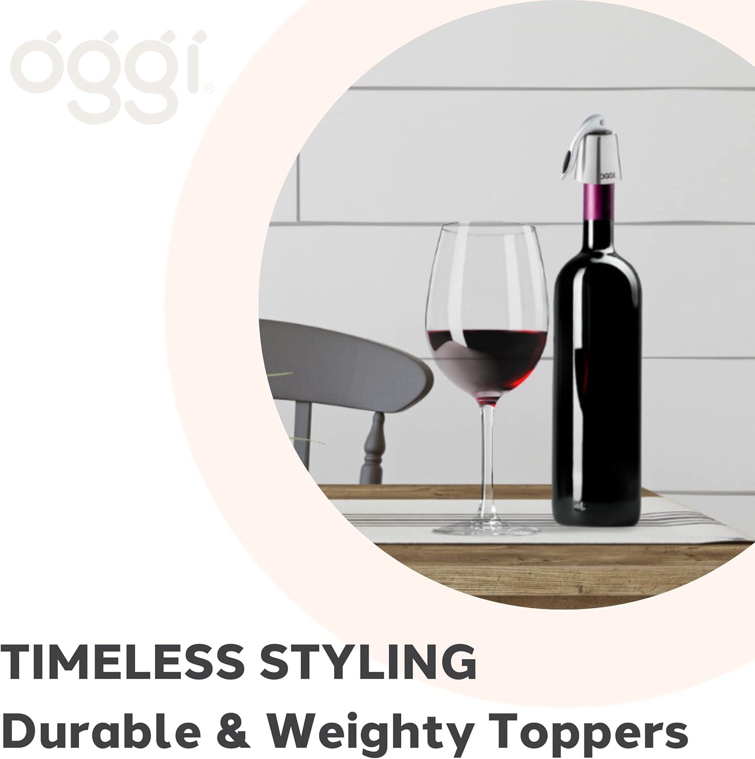 imageOGGI Bottle Stopper Set of 2  Stainless Steel Wine Topper Set  Stylish Wine Saver Stoppers with Airtight Wine Sealer Levers Stainless SteelStainless Steel