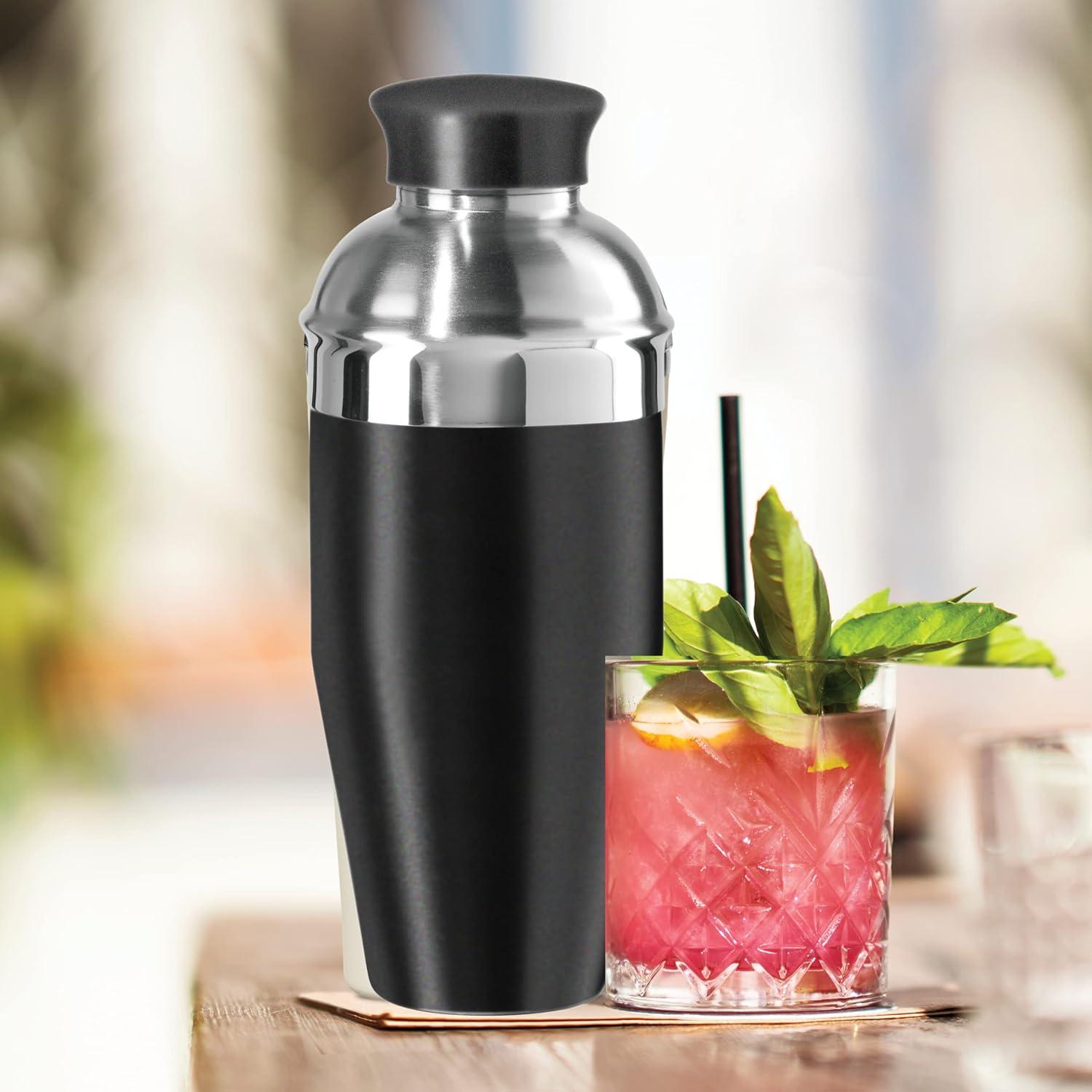 imageOGGI Classic Cocktail Shaker Gold Stainless  26 oz Stainless Steel Construction Built in Strainer  Ideal Home Bar Drink Mixer Bartender Kit Essential Bar AccessoriesBlack