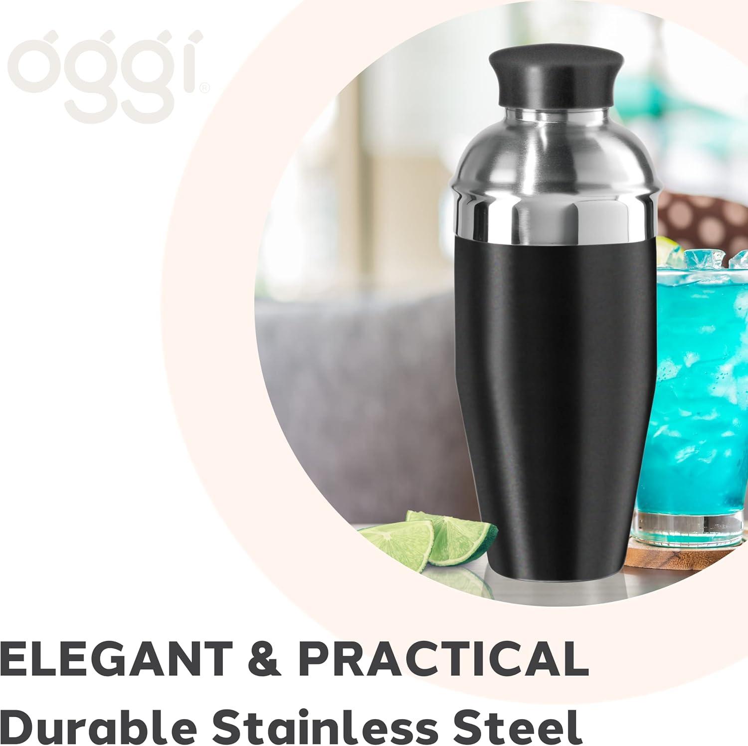 imageOGGI Classic Cocktail Shaker Gold Stainless  26 oz Stainless Steel Construction Built in Strainer  Ideal Home Bar Drink Mixer Bartender Kit Essential Bar AccessoriesBlack