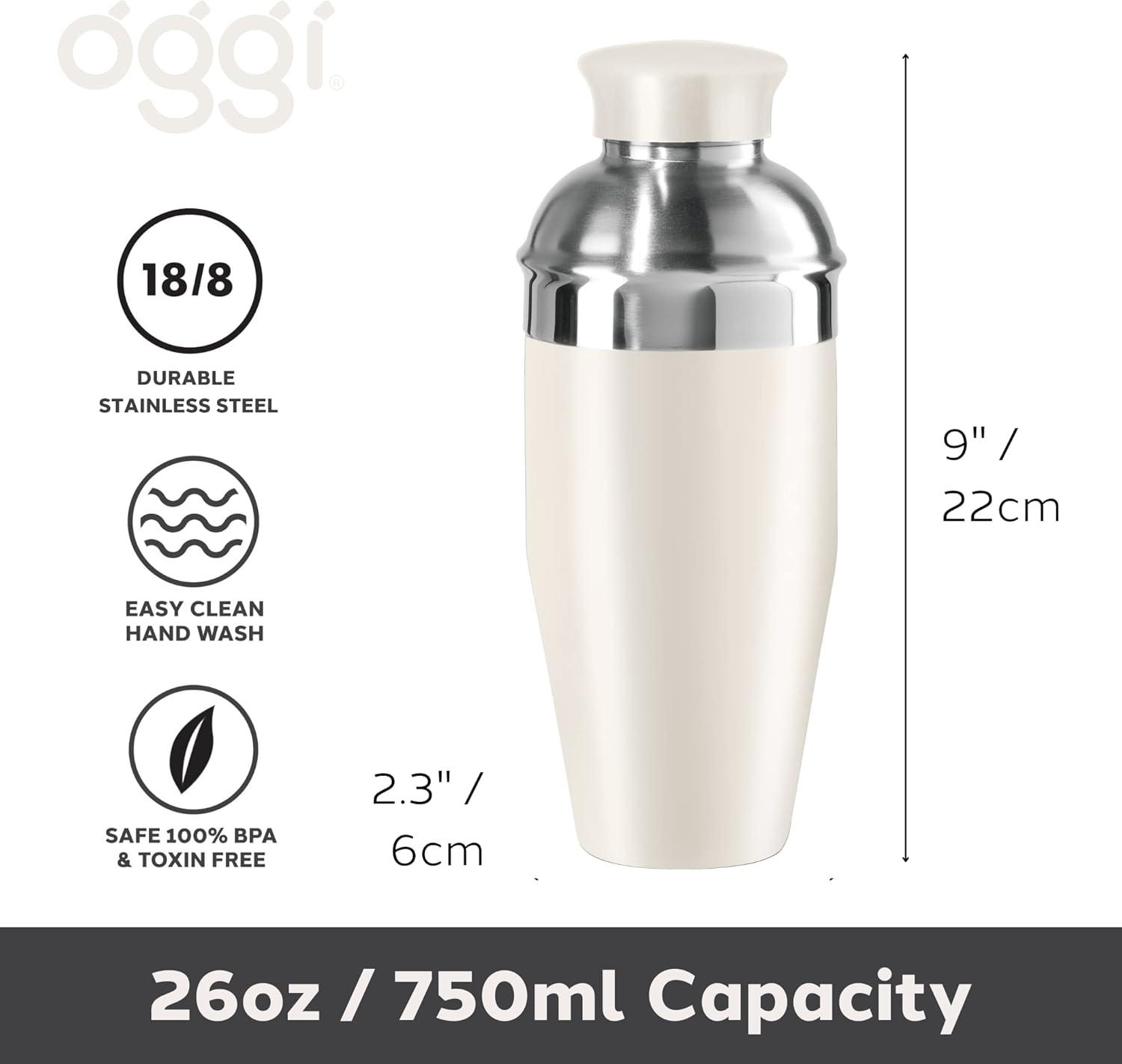 imageOGGI Classic Cocktail Shaker Gold Stainless  26 oz Stainless Steel Construction Built in Strainer  Ideal Home Bar Drink Mixer Bartender Kit Essential Bar AccessoriesWarm Gray