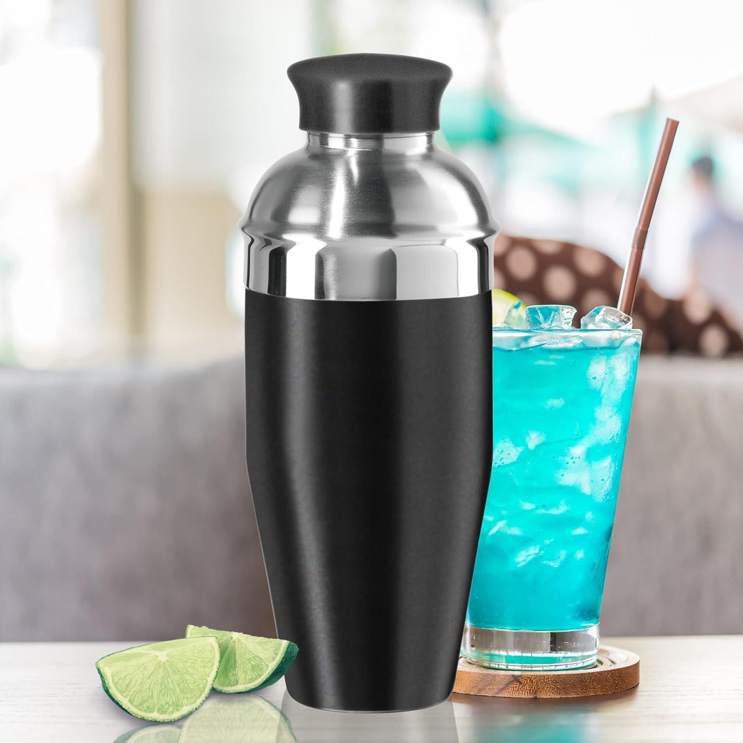 imageOGGI Classic Cocktail Shaker Gold Stainless  26 oz Stainless Steel Construction Built in Strainer  Ideal Home Bar Drink Mixer Bartender Kit Essential Bar AccessoriesBlack